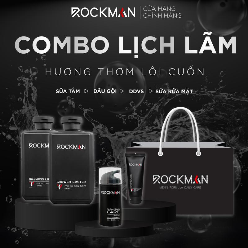 Combo LỊCH LÃM ROCKMAN - Dầu gội hương nước hoa 400ml & Sữa tắm hương nước hoa 400ml & Dung dịch vệ sinh vùng kín nam 100ml & Sữa rửa mặt 70ml combo lich