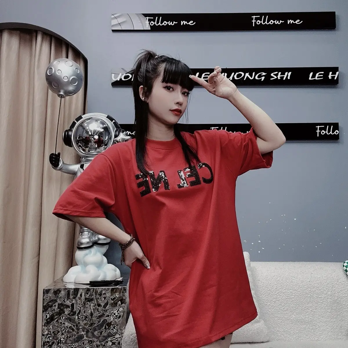 ÁO PHÔNG COTTON 2 CHIỀU THÊU KIM SA CHỮ LẤP LÁNH