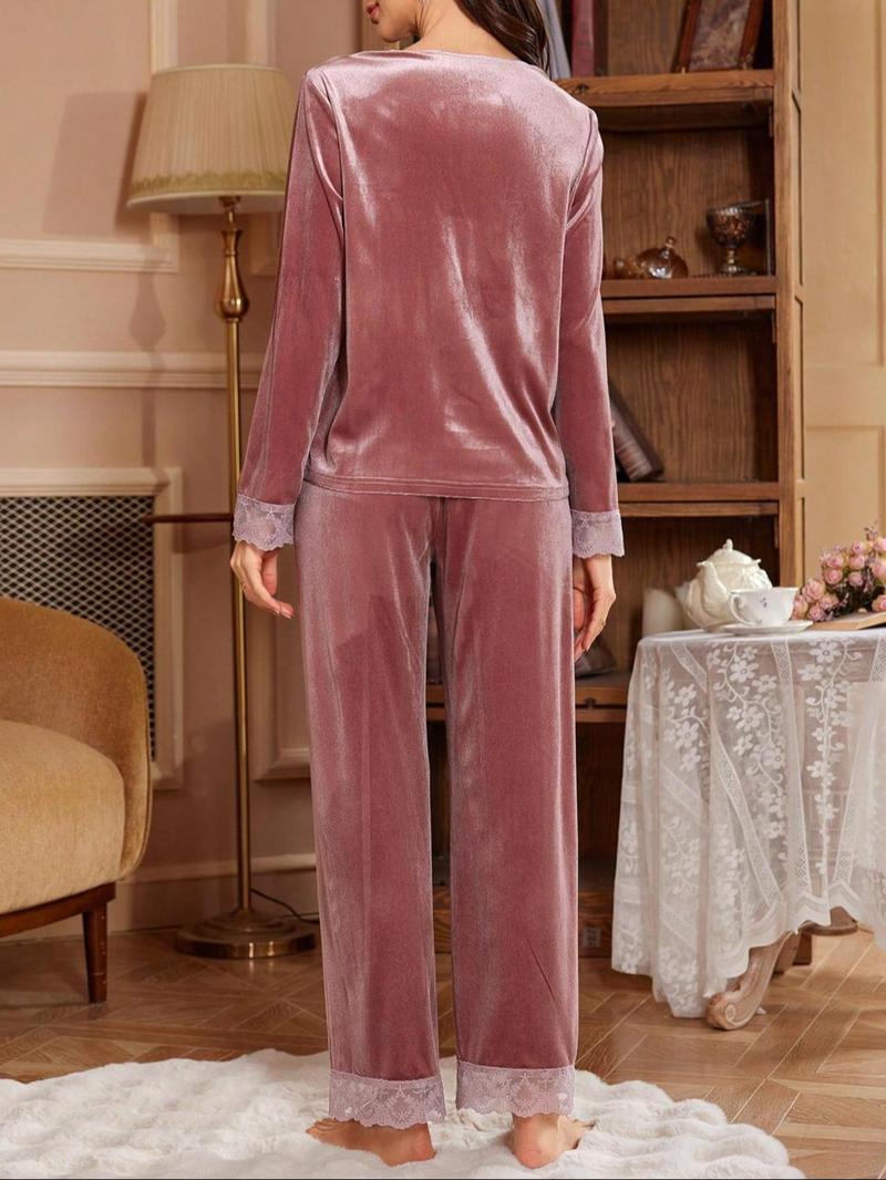 Product Introduction of Two-Piece Set Women's Solid Pajama Set, Elegant Comfy Long Sleeve Top & Pants Set, Ladies Sleepwear for All Seasons 2