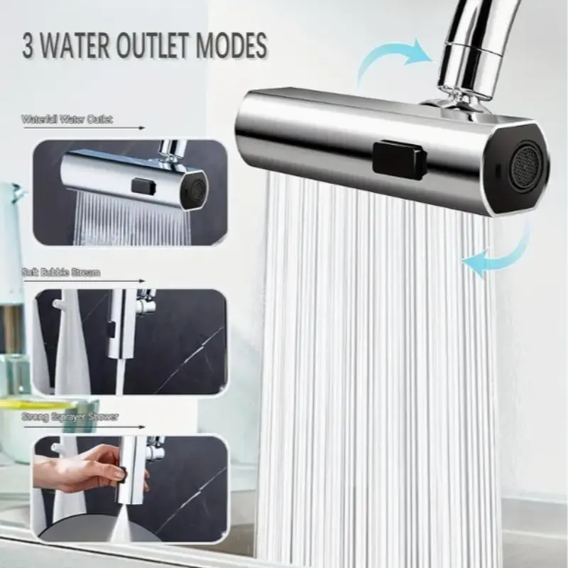 360° Rotatable Kitchen Faucet, 1 Count 3 Modes Kitchen Faucet, Modern Style Kitchen Sink Extension, Home Kitchen Accessories 4