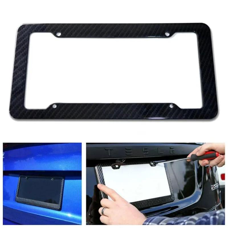 Product Introduction of COD FREE Shipping for Front Rear Black Carbon Bracket W/ Screws,Universal American License Plate Frame Auto AccessoryFiber Number  TAG Cover 18