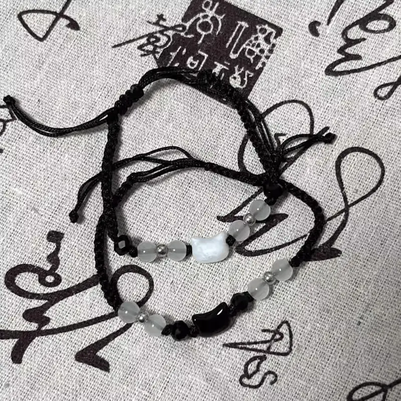 LULA ROSE Gelang Couple Kucing Hitam Putih | Tali Rajut Adjustable | Hadiah Pasangan Lucu 5