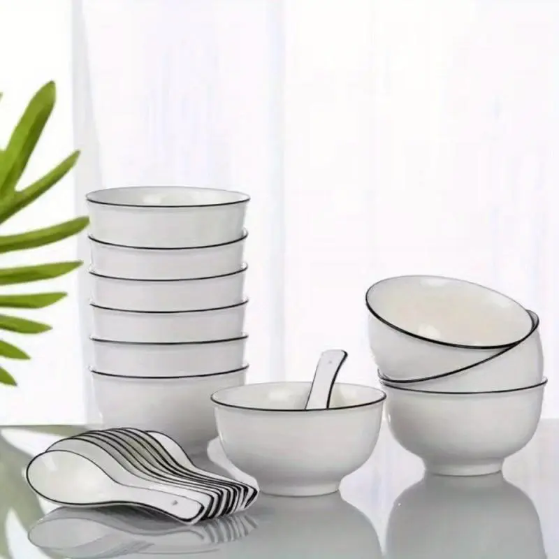 Japanese Style Ceramic Bowl Set, 10pcs/set Including 5 Counts Large Bowl & 5 Counts Small Bowl, Household Tableware Set for Home Kitchen Dining Room 5