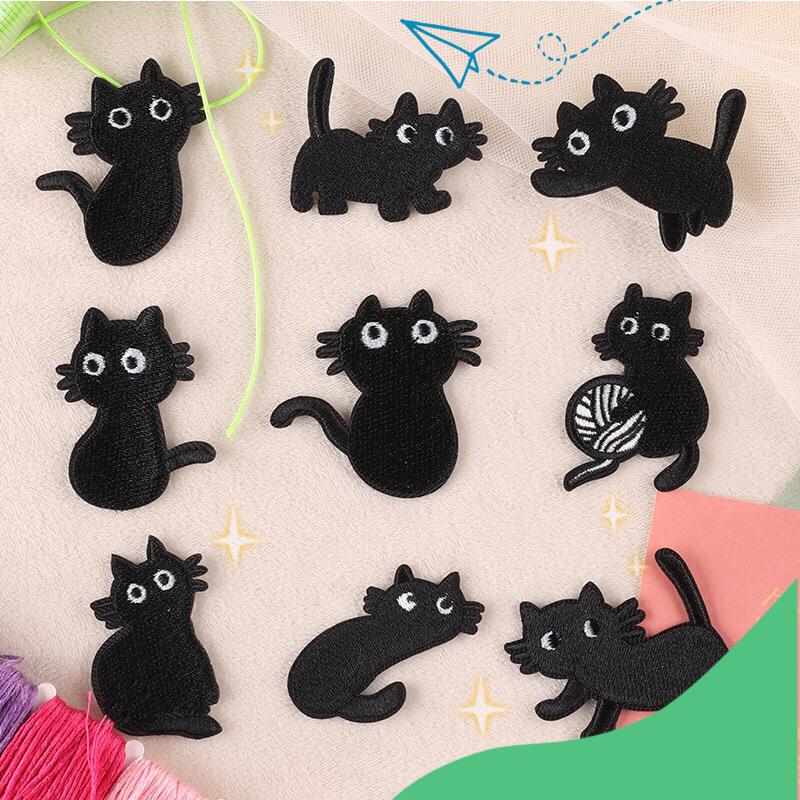  Miếng ủi nhiệt,may lên quần áo miếng vá quần áo rách trang trí túi balo miếng vá màu đen ...   Mèo đen  