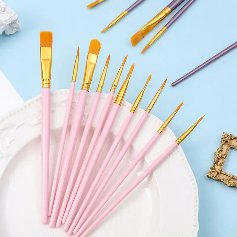 10 Cái/bộ Cọ Vẽ Màu Nước Nylon Bộ Cọ Vẽ Acrylic Màu Sắc Mới Đồ Dùng Nghệ Thuật Cọ Vẽ Sơn Chuyên Nghiệp Cọ Vẽ Sơn Dầu 4