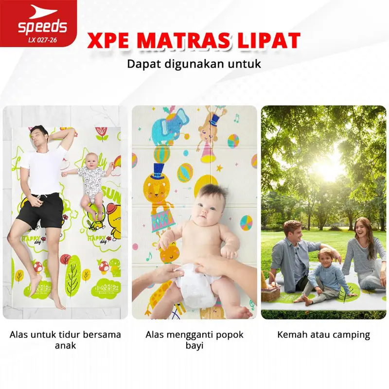 SPEEDS Playmate Anak 115 x 180 Tebal 9mm Tikar Lipat Bayi Playmate Bayi Matras Bermain Bayi Foam XPE Playmat Karpet 027-26-B 8