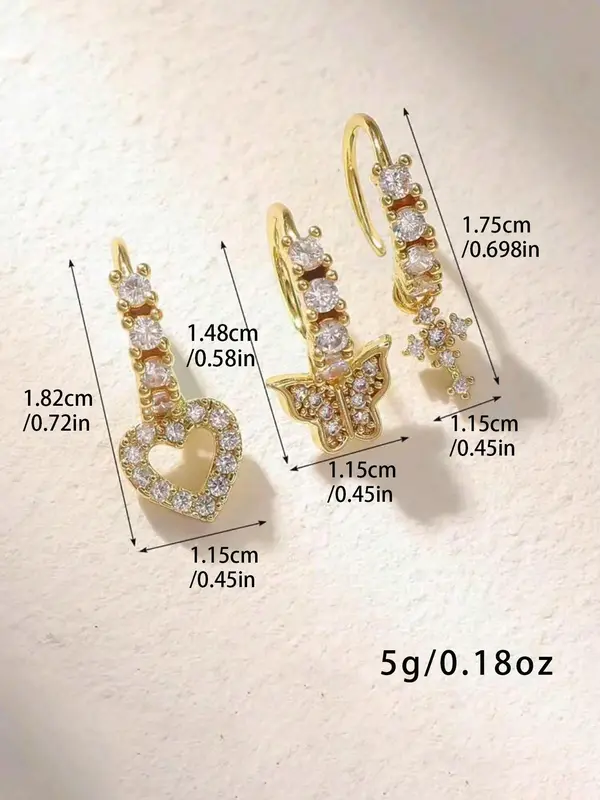 Heart & Cross & Butterfly Design Nose Ring Set, Fashionable Nose Ring for Women & Girls, Trendy All-match & Exquisite Jewelry for Birthday Gift 1
