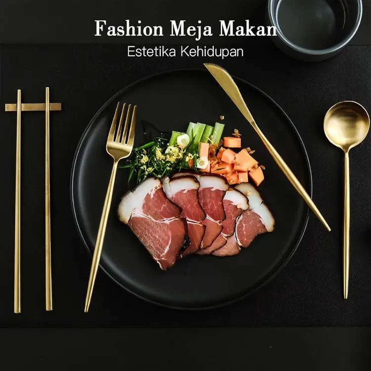 Bilipot Sendok Garpu Stainless Korean Spoon Fork Stainless Alat Makan Sendok Garpu Gold Silver Hitam 7