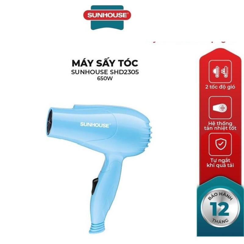 SUNHOUSE Máy Sấy Tóc Mini SHD2305 650W Công Suất Lớn 2 Tốc Độ Gió 2 Mức Nhiệt Bảo Vệ Tóc An Toàn 12 Tháng Bảo Hành