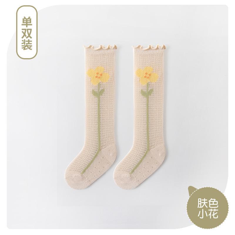 Product Introduction of Baby Socks for Girls Flower/Bear Print Mosquito Protection Mid-Calf Socks Spring Summer Breathable Kids Mesh Thin Socks 37