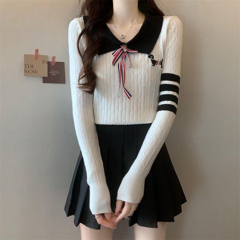 Product Introduction of Áo Len Thêu Ve Áo, Dành Cho Chó chó Con, Dài Tay, Thiết Kế Mới Mùa Thu 2024, Có Ruy Băng, Áo Nơ Đại Học Nữ Top 7