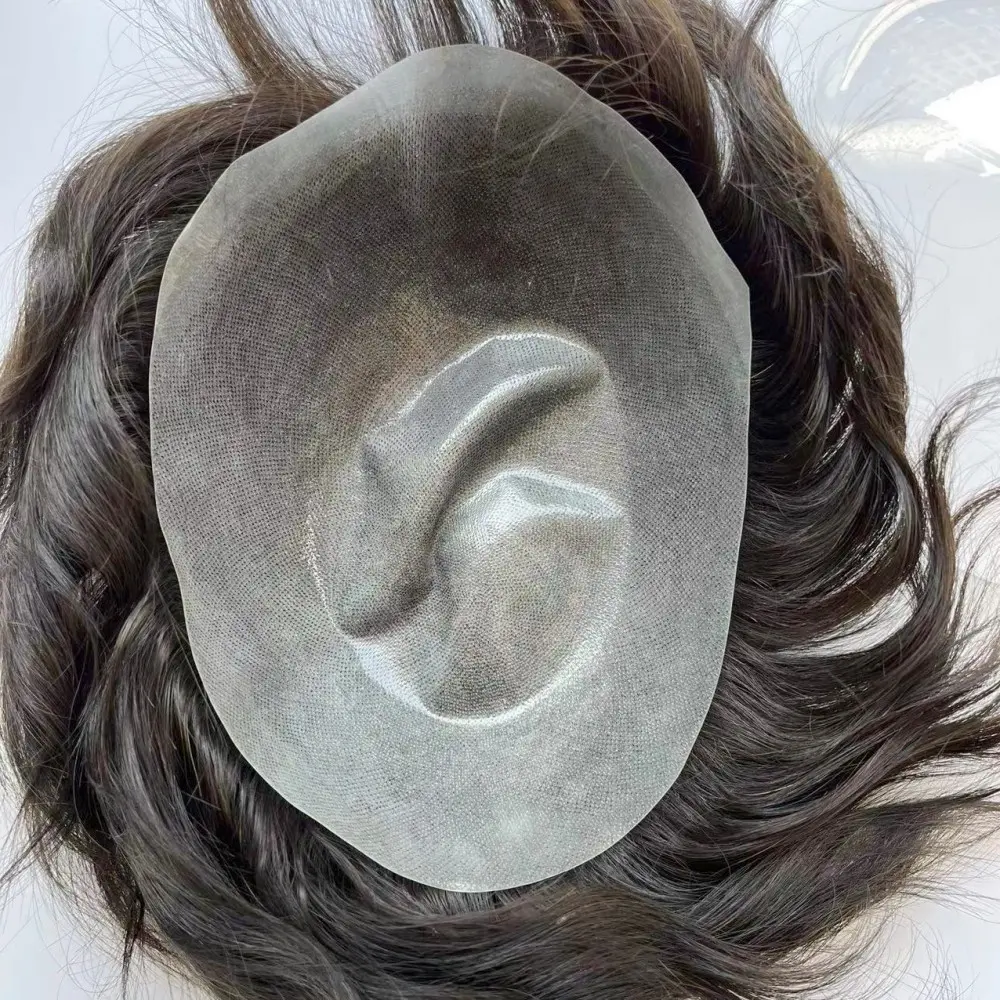 Full Pu Toupee Human Hair Toupee Men Toupee Male Wig 120%-130% Density Durable Male Hair Prosthesis Toupee Men 6" Hair Replacement System For Men  Indian Hair