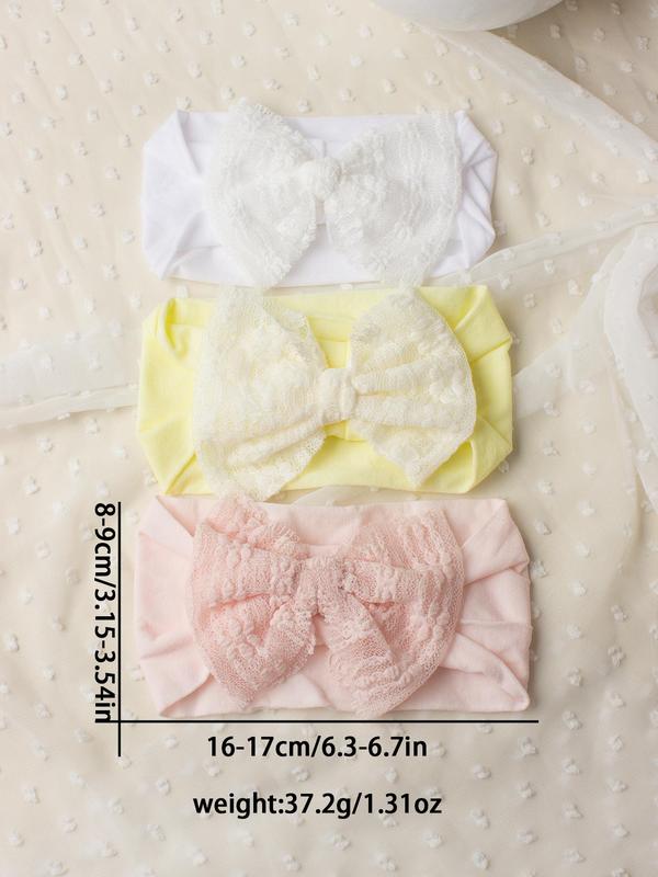 Baby's Bow Decor Contrast Lace Hair Band, Cute Solid Color Stretchy Hair Band Set, Newborn Infant Kids Hair Accessories 2