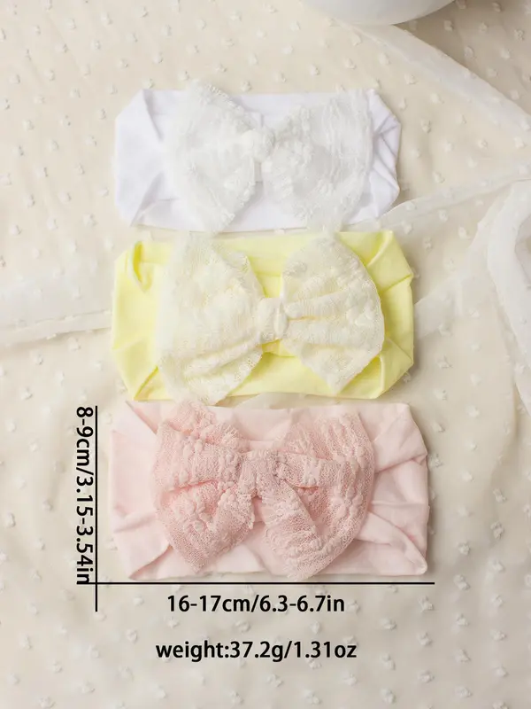 Baby's Bow Decor Contrast Lace Hair Band, Cute Solid Color Stretchy Hair Band Set, Newborn Infant Kids Hair Accessories 1