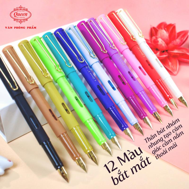 Bút Máy Ngòi Trơn Nét Nhỏ Tròn Đều Queen FP-17-1 Nét EF Vỏ Màu - Giao Màu Ngẫu Nhiên