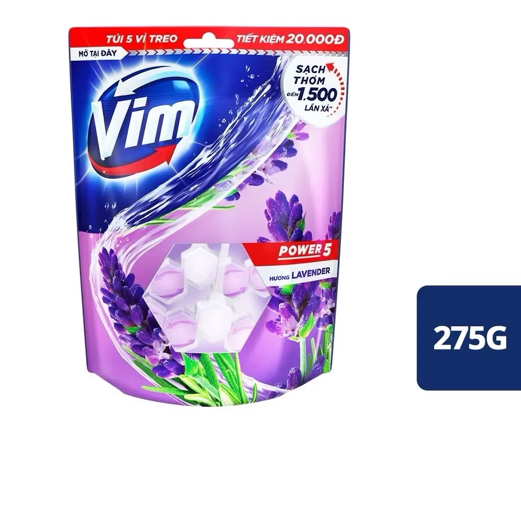 Combo 5 Bộ Viên tẩy bồn cầu Vim Power 5 Hương Lavender 55G x 5 Làm Sạch