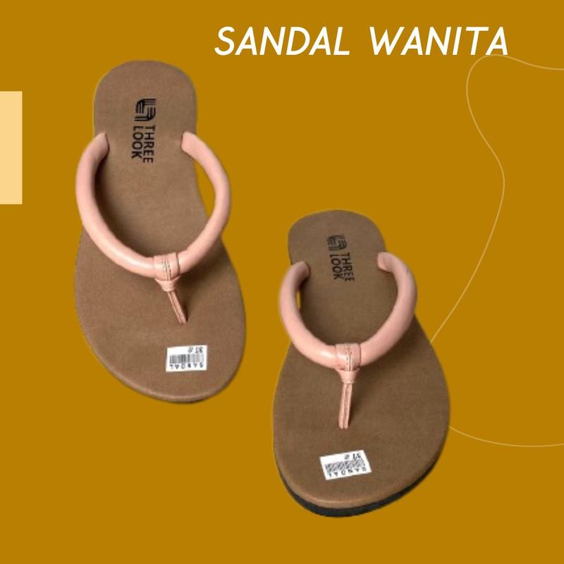 Sandal Wanita Jepit Teplek Flat Kekinian Karet Kulit Sintetis Threelook - Jamilah Pink Putih 5