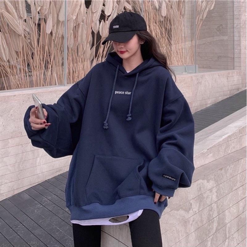 Áo Khoác HOODIE nỉ bông mũ to 2 lớp Unisex form rộng in Silicon dẻo PEACE STAR 1