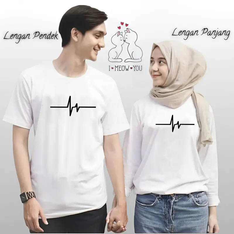 Kaos Couple Pasangan Detak Jantung ( Isi 2 Pcs ) Pria Wanita Lengan Panjang Dan Lengan Pendek Bahan Premium 0