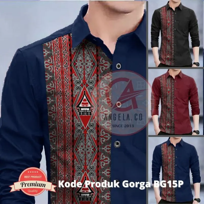 KEMEJA Angelaco | Men's Long Sleeve Batak Batik Shirt | Gorga BG15 Men's Batik Motif