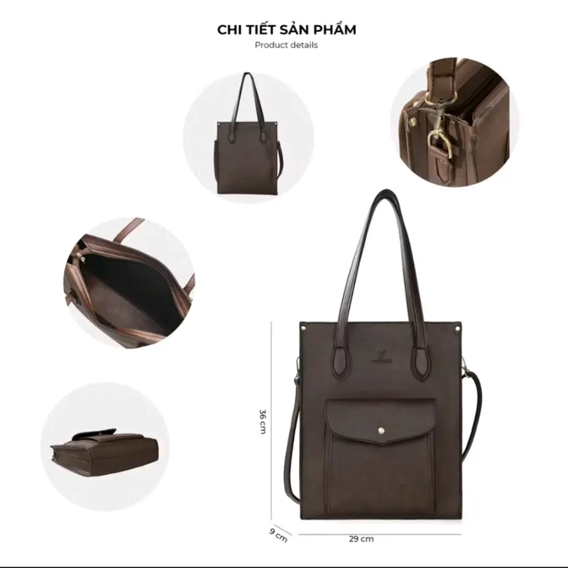 Túi xách công sở Vachino TX-024, Unisex da vừa laptop, A4,cho xem hàng trước. Bảo hành đổi trả miễn phí Bag Đồng Nam 4