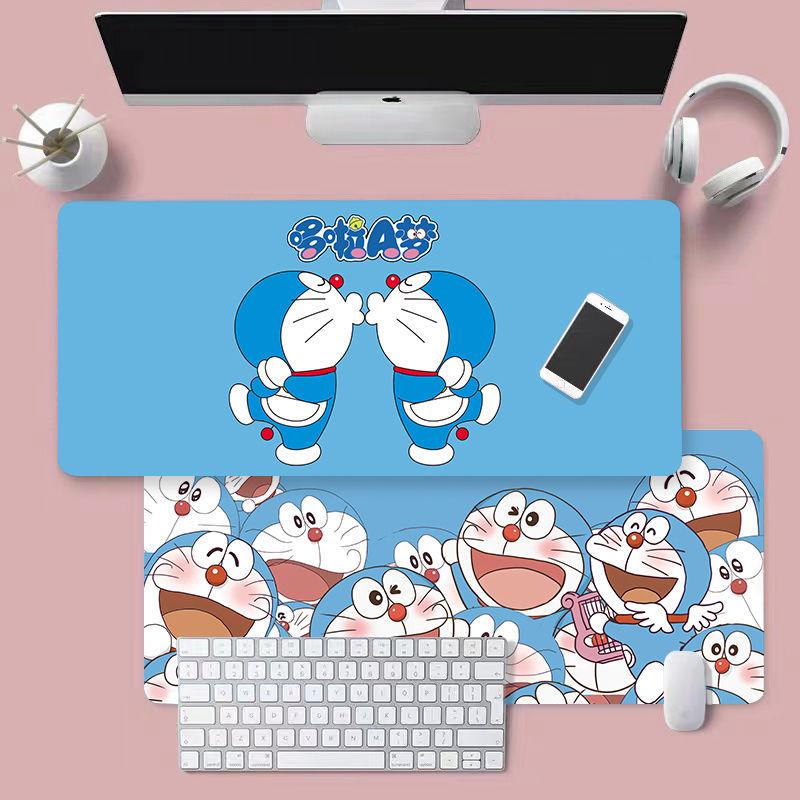 Tấm Lót Chuột Ngoại Cỡ, Thiết Kế Hoạt Hình Doraemon Và Người Đàn Ông Béo Màu Xanh Pokonyan Dễ Thương Cho Bé Gái, Màu Xanh Da Trời, Chống Vết Bẩn, Thích Hợp Cho Máy Tính, Có Khóa, Tấm Lót Bàn Bên 0