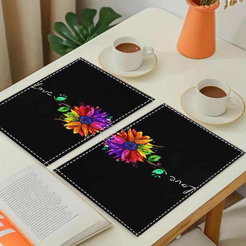 Product Introduction of Floral Pattern Place Mat, 1/4/6/8/12pcs Colorful Art Design Placemat, Elegant Tabletop Accent for Home Kitchen Dining Room 5