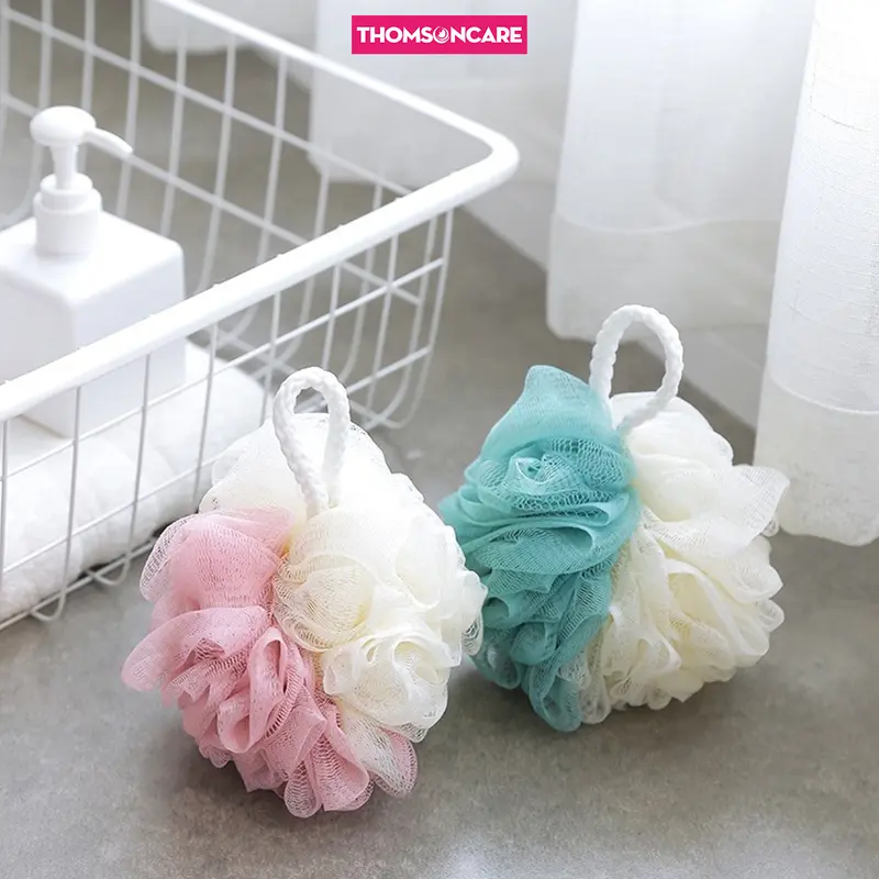 (Giao màu ngẫu nhiên) Bông tắm lưới tròn có dây tiện lợi giúp tạo bọt, chà lưng 3