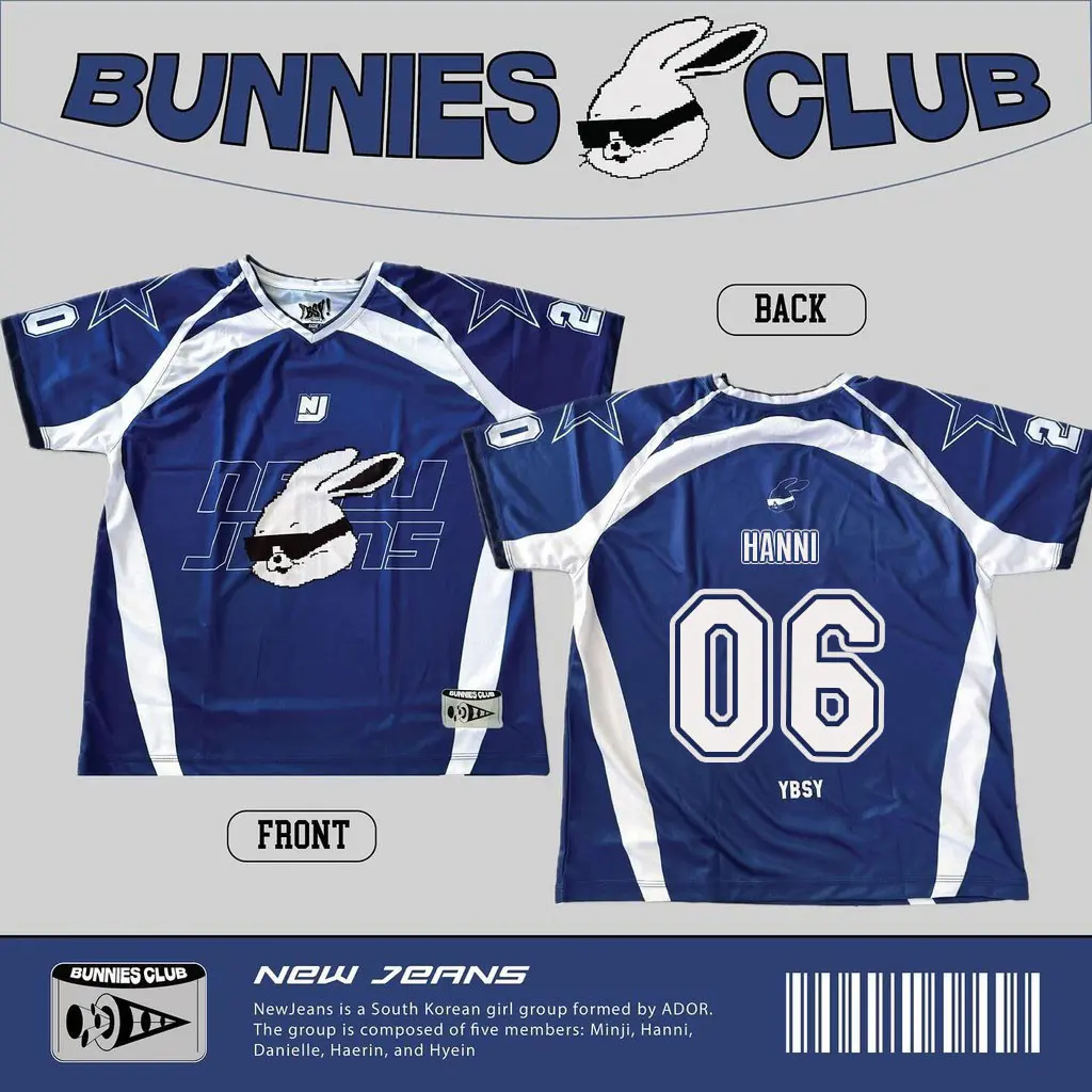 ✨✨✨BUNNIES CLUB ALERT‼ New Jeans jersey in dark blue and white  S-5XL