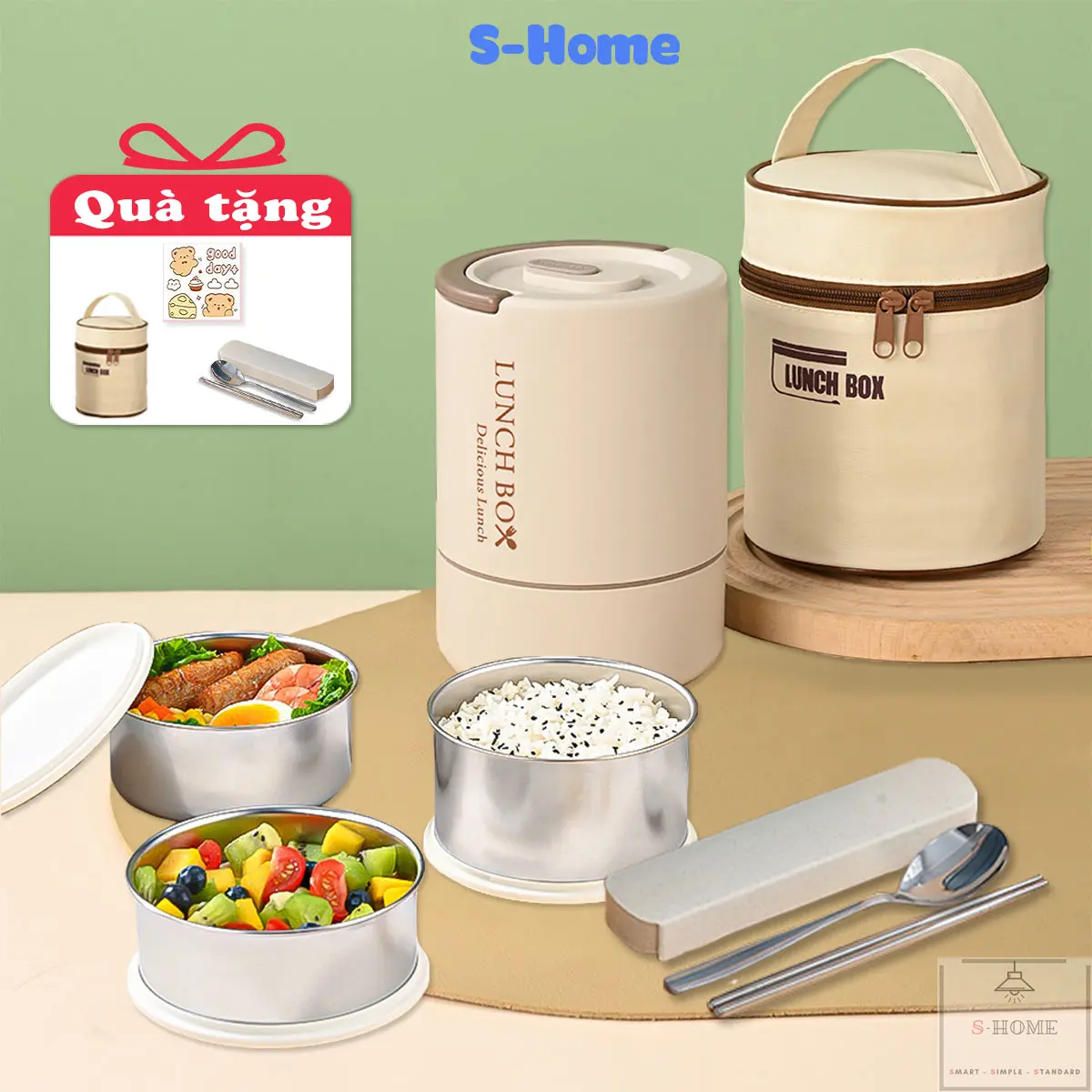 Hộp cơm giữ nhiệt Lunch Box nhiều ngăn Hộp cơm văn phòng Inox 304 chống tràn cao cấp
