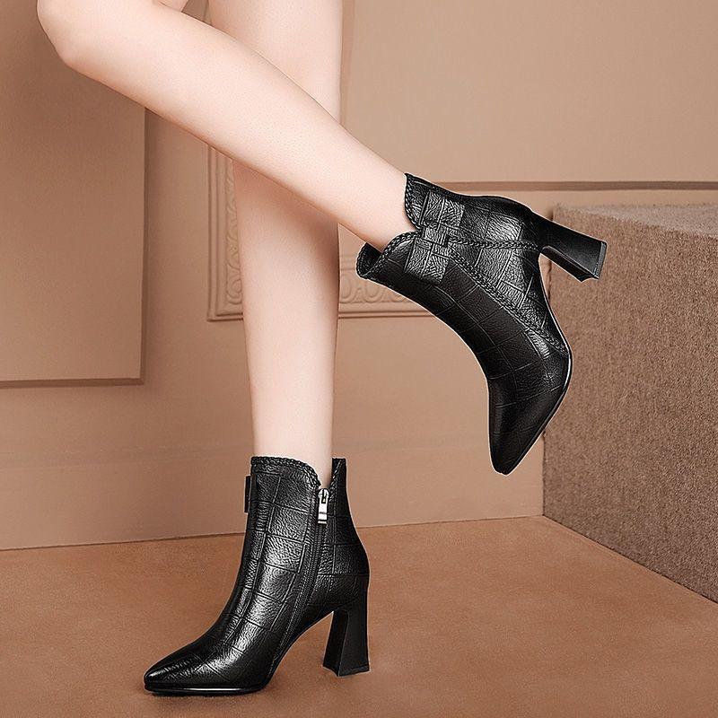 TikTok Shop High Heel Real Soft Leather Martin Boots for Women 2023 Autumn and Winter Soft Bottom Soft Surface British Style Fashion All Match Casual Women s Leather Boots