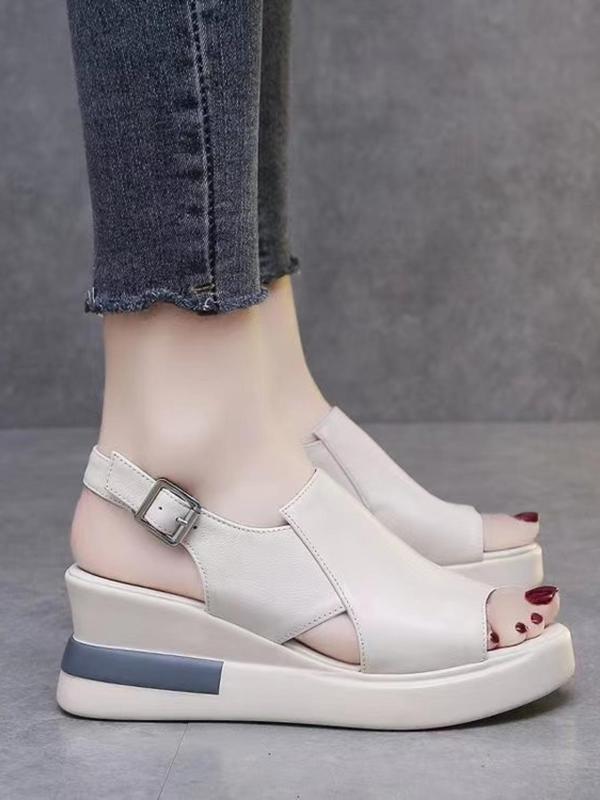 Women's Fashionable Solid Color Wedge Sandals, 1 Pair Casual Open Toe Platform Sandals for Summer, Comfortable Buckle Strap Sandals for Daily Wear 1
