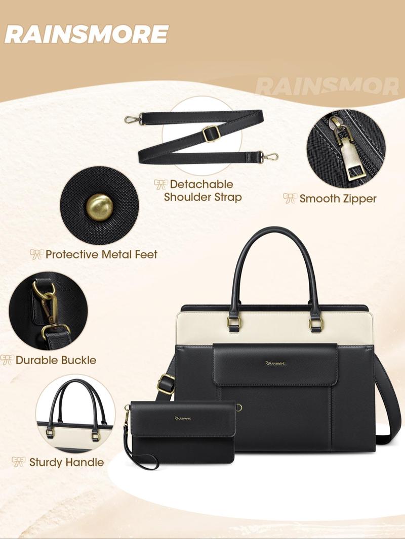 Product Introduction of Women's Colorblock Laptop Bag & Wristlet, Fashionable Pu Leather Briefcase & Wristlet, Computer Bag for Office Travel 2