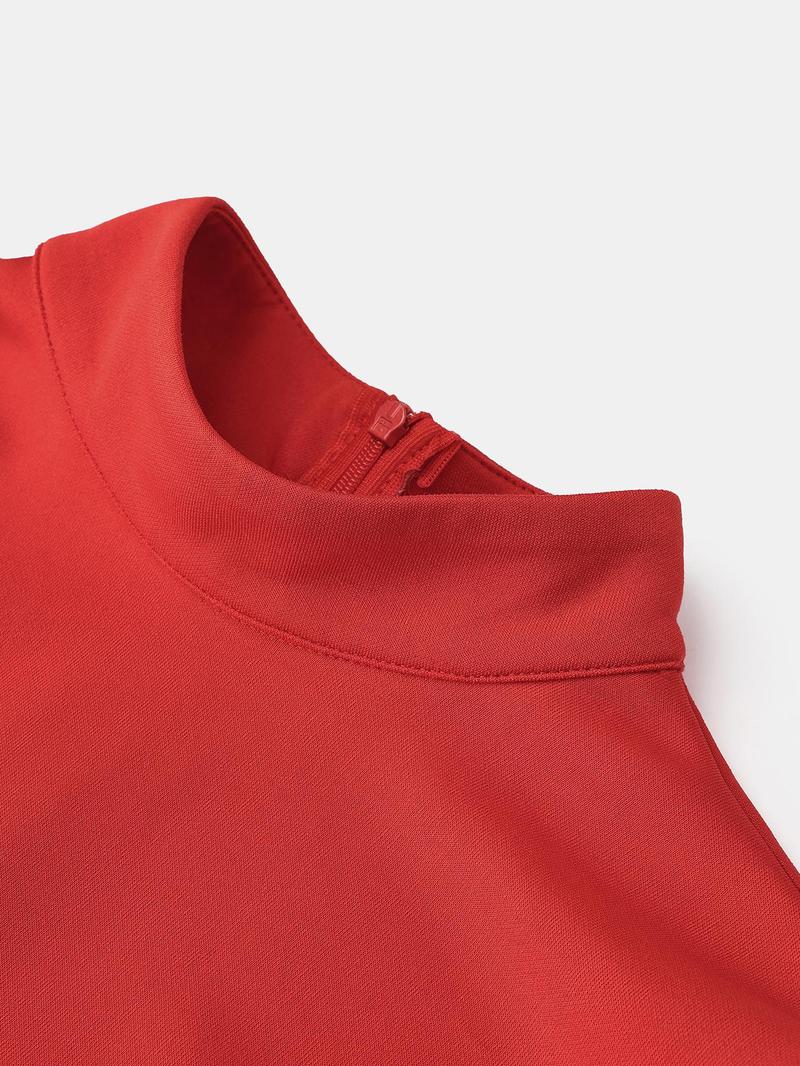 Product Introduction of YOZY Women's Plain Petal Sleeve Mock Neck Dress, Elegant Fashion Casual Short Dress for Daily Outdoor Wear, Women Dress for All Seasons 6