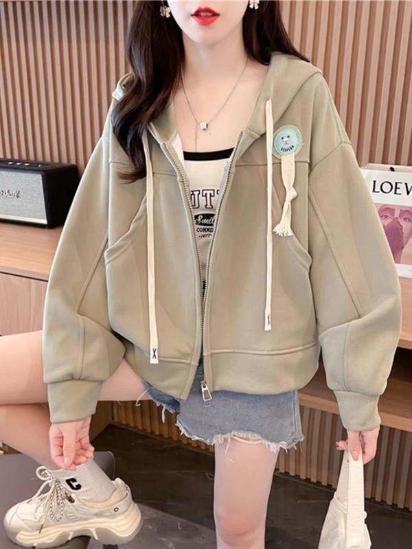 ÁO KHOÁC NỈ THUÊ HÌNH MẶT CƯỜI PHỐI KIỂU DÂY THÒNG LẠ LÙNG XINH XẮN Nữ Women Top Hoodie Có Túi Nâu 0