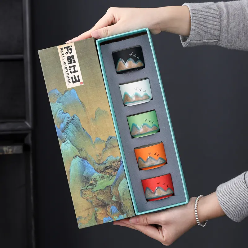 Bộ Cốc, Xu Hướng Trung Quốc Văn Hóa Và Sáng Tạo, Cốc Chủ, Bát Trà Gốm Sứ Wanli Jiangshan, Hộp Quà, Thích Hợp Cho Khai Trương Công Ty Và Quà Tặng Cuộc Họp Hàng Năm 1