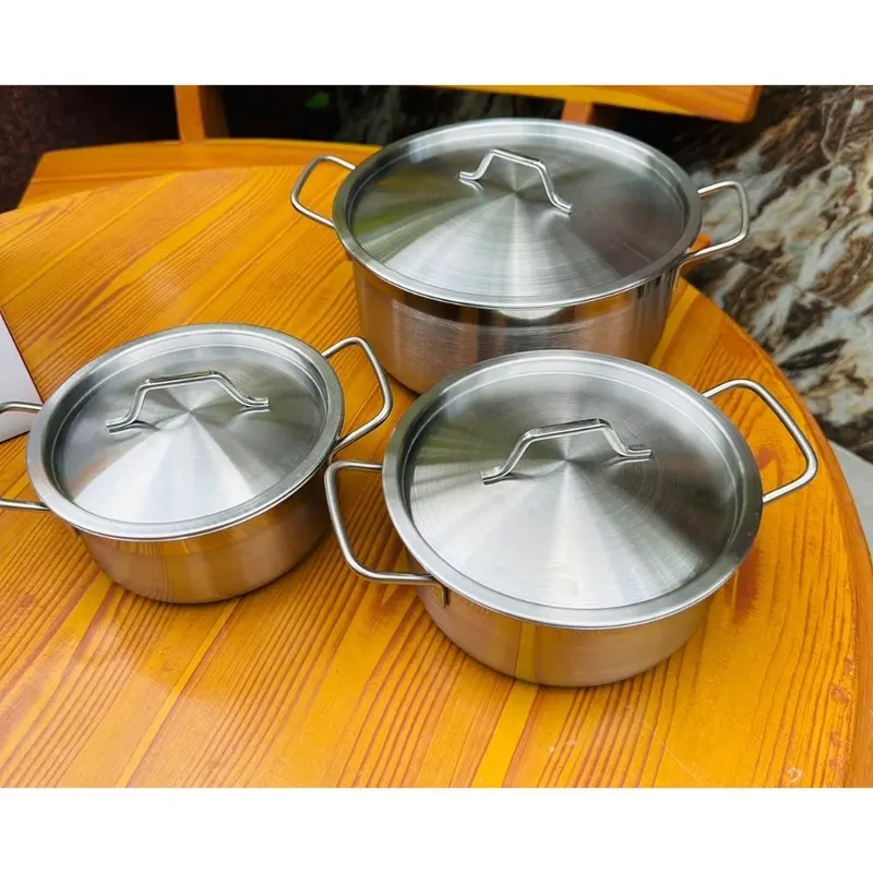 Bộ 3 nồi inox 430 dùng được cho mọi loại bếp, 1 Đáy dày dặn, bắt nhiệt tốt. Hàng cao cấp không cháy xén khi xào nấu đồng vn 4