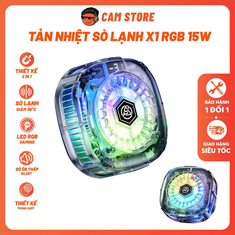 Quạt Tản Nhiệt Sò Lạnh FUSIONX X1 RGB 15W - Thiết Kế Trong Suốt, Hiệu Năng Cao 15W, 2 Chế Độ Sử Dụng, Có Màn Hình LCD, Tản Nhiệt Chơi Game, LiveSteam, Quạt Tản Nhiệt Chơi Game Mobile, Quạt Tản Nhiệt X1