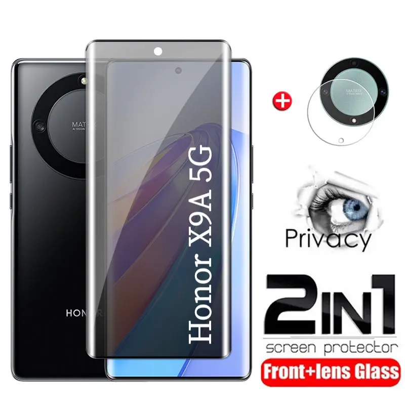 Bảo vệ màn hình kính cường lực cong 3D 2 trong 1 cho Honor X9A X9B 5G, nắp đậy đầy đủ, ống kính máy ảnh cho Honor X9A, Honor X9B B, lớp Màng Bảo Vệ Ống Kính chống gián điệp