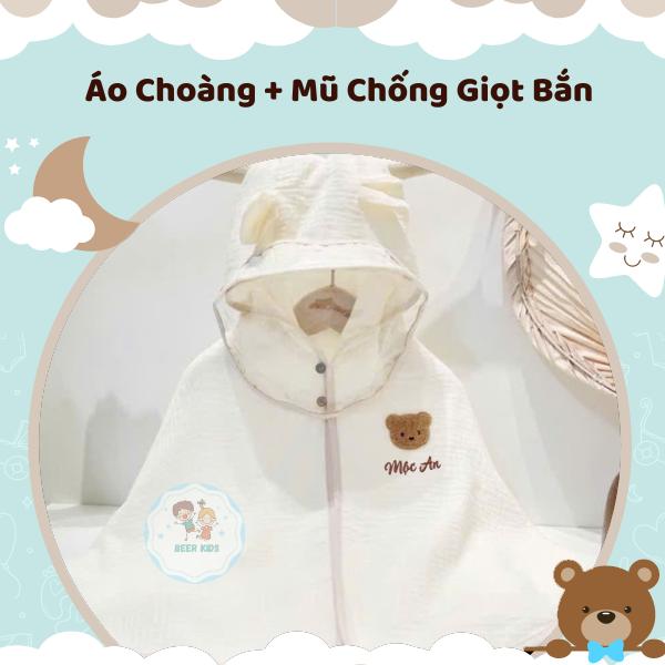 [Free Thêu Tên] Áo choàng Freesize chống nắng kèm mũ chắn giọt bắn cho bé 0-2 tuổi vải xô muslin mềm mại cho bé