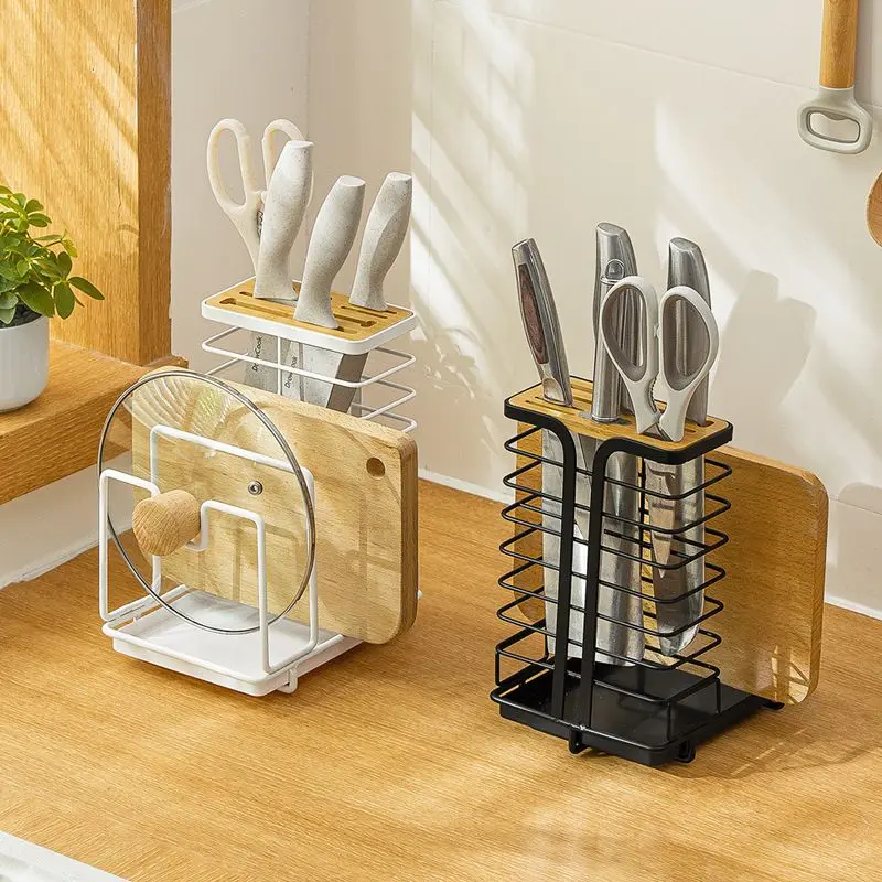 Knife Holder / Rak Pisau 2 in 1 Dapur Stainless / Tempat Penyimpanan Pisau Dapur / Tempat Pisau Organizer Rak Alat Masak Aesthetic /  Kitchen Knife Rack Hitam Putih