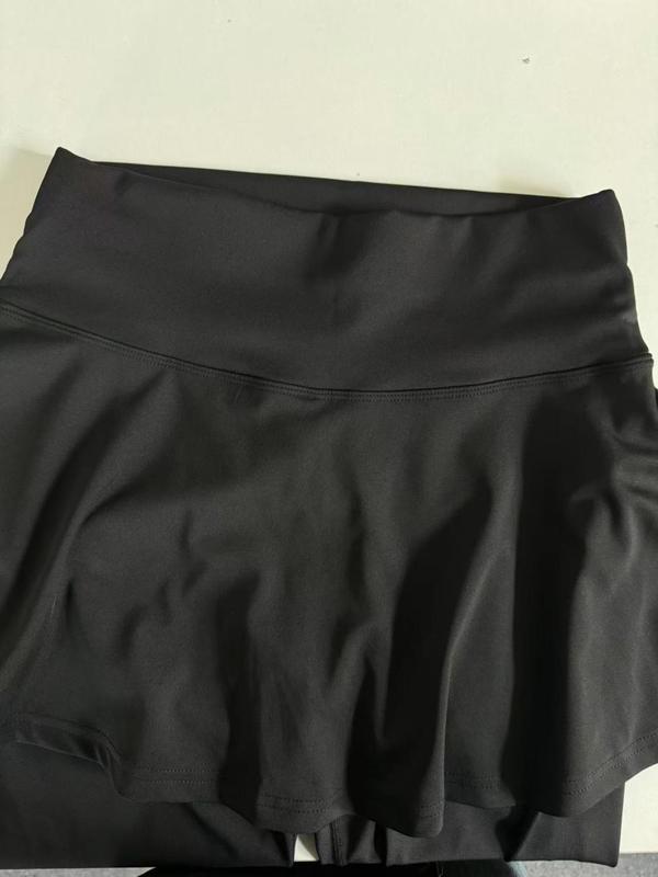 Women's Solid 2 in 1 Pocket Sports  Skirted  Leggings, Casual Comfy Breathable High Stretch Yoga Leggings, Ladies Sportswear for Indoor Outdoor Wear 6