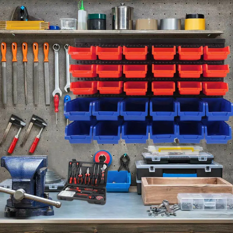 30Holes Plastic Bins Wall Mount Storage Garage Tools Small Parts Organizer Rack Boxes 4