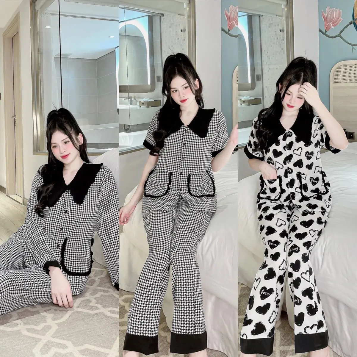 Đồ Bộ mặc nhà nữ cổ bèo mã mới chất Mango phom dưới 58kg  Pijama Áo Ngủ Women Lụa Mango Quần Ngủ Nhung Nho