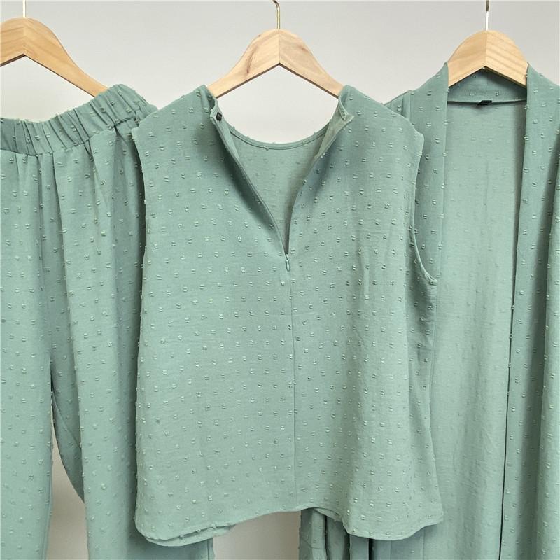 Product Introduction of Robe Three-Piece Set Long Cardigan Sleeveless Top and Pants with Pockets Muslim Islamic Clothing 1958 25