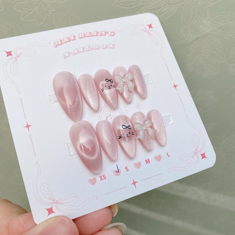 Mã H97 Nail Box Thiết Kế Nailbox Mắt Mèo Ánh Trăng 10 Ngón Kèm Miếng Dán Móng Nữ Làm Nail Women Neo Giả thạch hồng