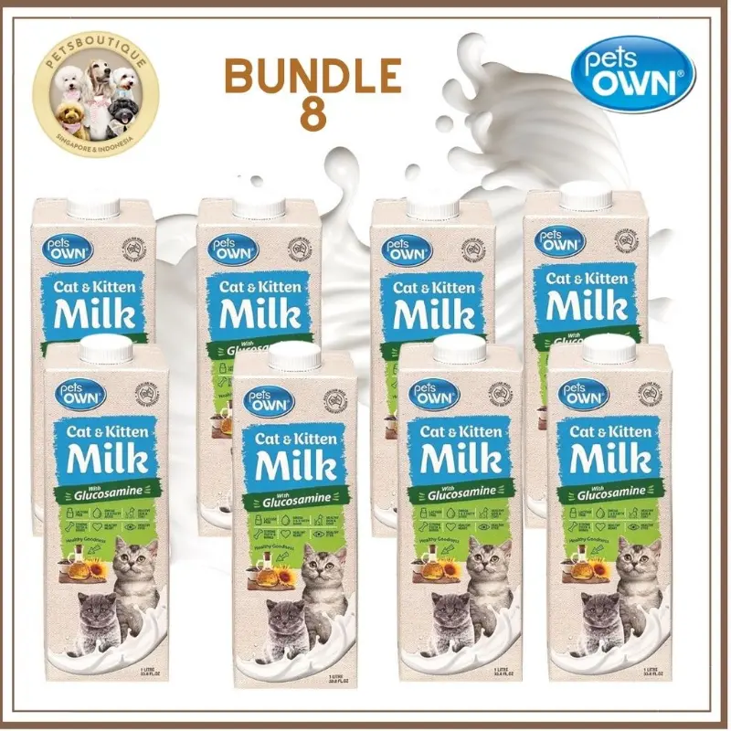 [BUNDLE OF 4 or 8] Pets Own Cat & Kitten Milk  1L  Lactose Free Glucosamine Pets Milk