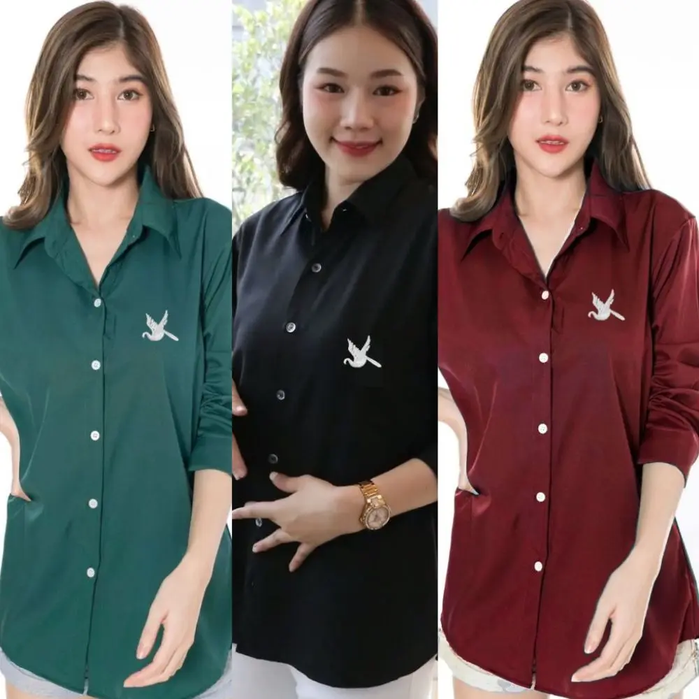 เสื้อเชิ้ตสีขาวผู้หญิง เสื้อทำงาน คอปกปัก แขนยาว ทำจากผ้าไหมอิตาลี นุ่มและพริ้ว เหมาะสำหรับผู้หญิง