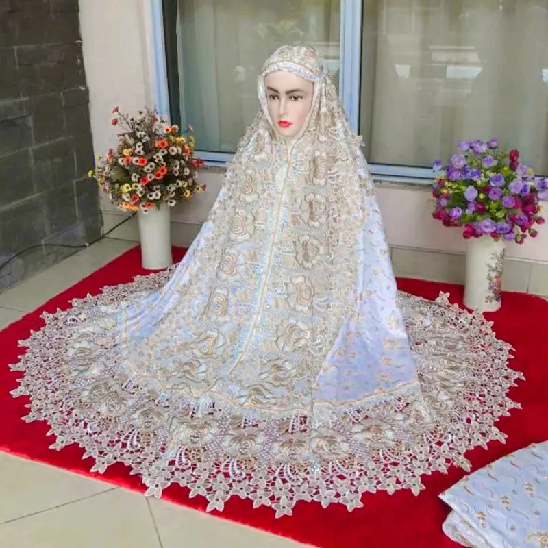 Mukenah Sutra Prada Mukena Dewasa Motif Bordir Mewah Bahan Adem Telekung Jumbo Jilbab Putih Premium Fashion Wanita Alat Sholat Terbaru Terlaris 2023 2024 Bunga 5