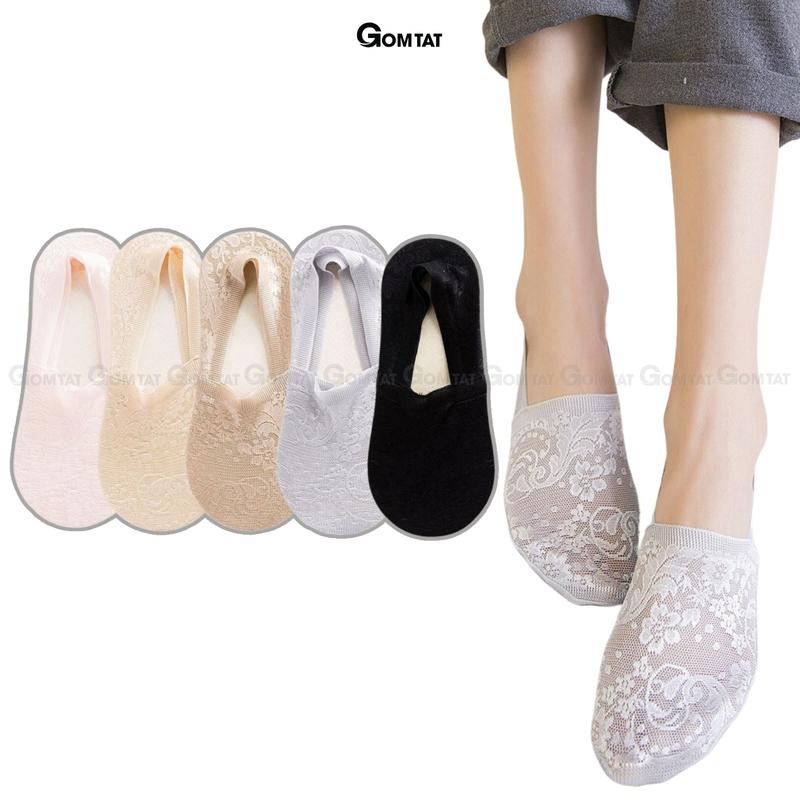 Tất nữ đi giày búp bê không lộ chân khi mang, vớ lười nữ chất liệu lụa phối ren cao cấp, có bo thun chống tuột gót, vớ nữ đi giày búp bế, tất lười nữ, Voan, Women, Hồng - LUAREN-PO-3028-1DOI